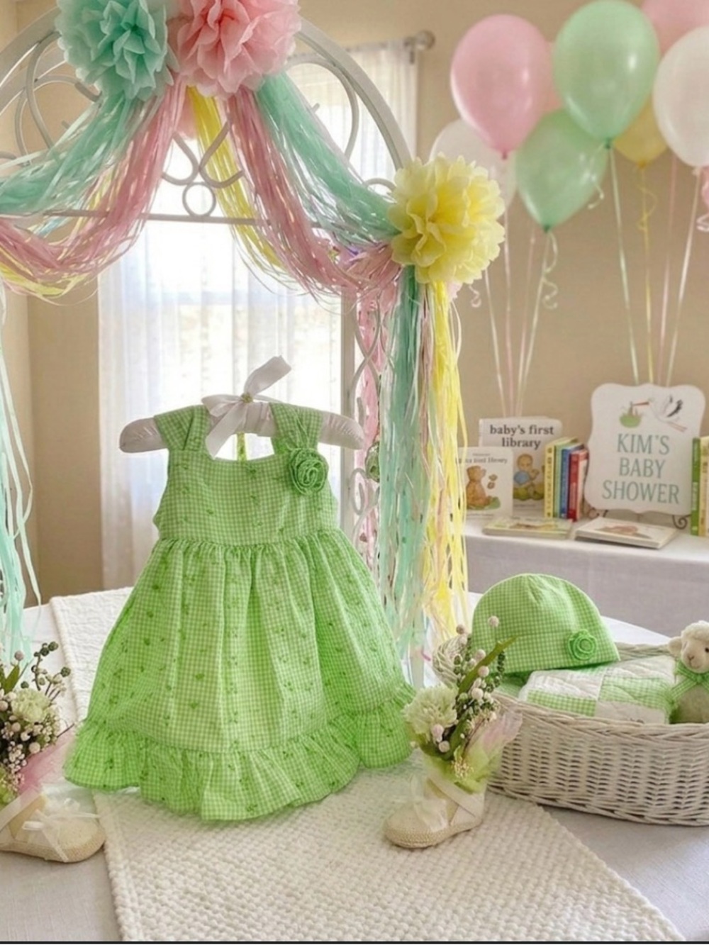 Spring Theme Baby Shower, Birthday Centerpiece, Green Gingham, Wearable Outfit